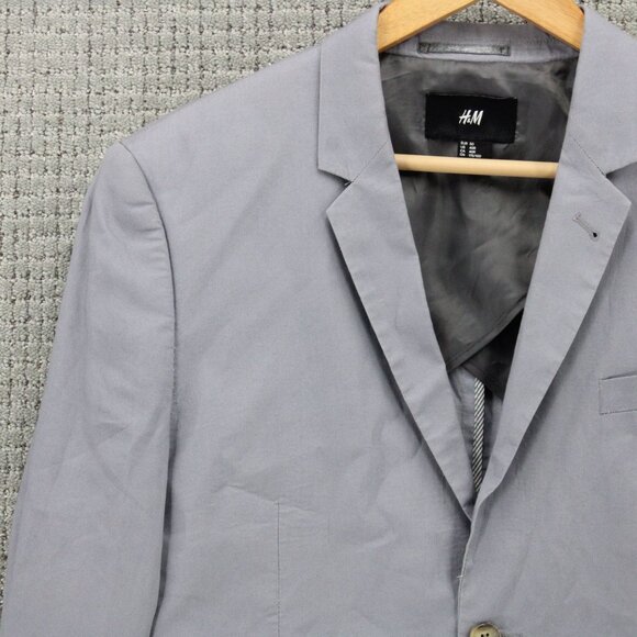 H&M Blazer Mens Size 40R Gray Solid Casual Two Button Front Lined Formal Wear - Picture 3 of 9